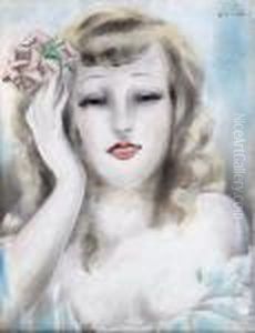 Portrait De Jeune Femme, Une Rose Dans Lescheveux by Sei Koyanagui