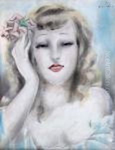 Portrait De Jeune Femme, Une Rose Dans Les Cheveux by Sei Koyanagui