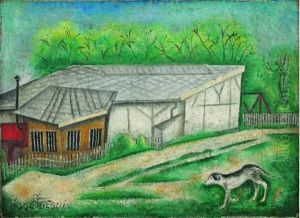 Chien Devant La Maison, Vers 1927 by Sei Koyanagui