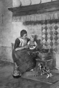 A Little Girl Sitting On Grandmothers Lap
