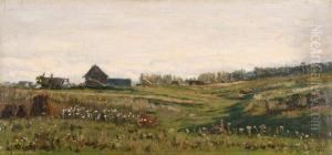 Summer Meadows By The Village by Josif Evstaf'Evic Krackovskij