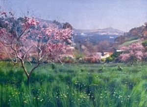Cerisiers En Fleurs Pres Du Village De Castagniers. by Josif Evstaf'Evic Krackovskij