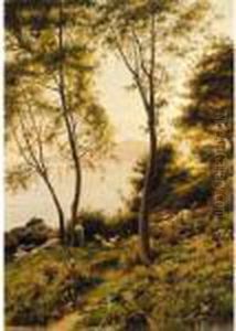 Young Shepherd Girl Watching Her Sheep by Josif Evstaf'Evic Krackovskij