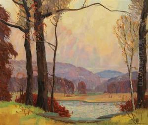 Wooded Lake In Autumn - view 1
