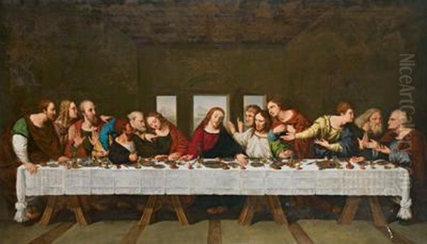 Il Cenacolo", Replica
Dell""""affresco Di Leonardo Da Vinci In Santa Maria Delle Grazie A
Milano In Chiave Classicista, In Basso A Sinistra Firmato E Datato
"barbara Krafft Nata Steiner Pinxit 1819 - view 1