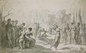 Vornehme Gesellschaft In Einer Parklandschaft, Um Eine Tanzerin Gruppiert by Barbara Krafft-Steiner