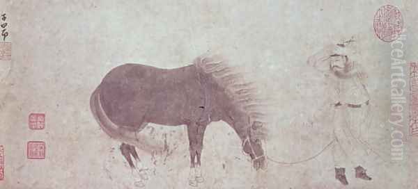 Horse and Groom in Winter - view 1