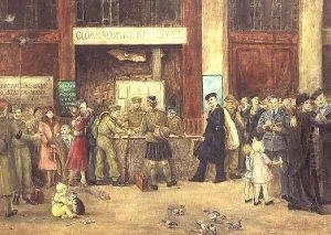 The Forces' Cloakroom at Waterloo Station by John Stewart Clark