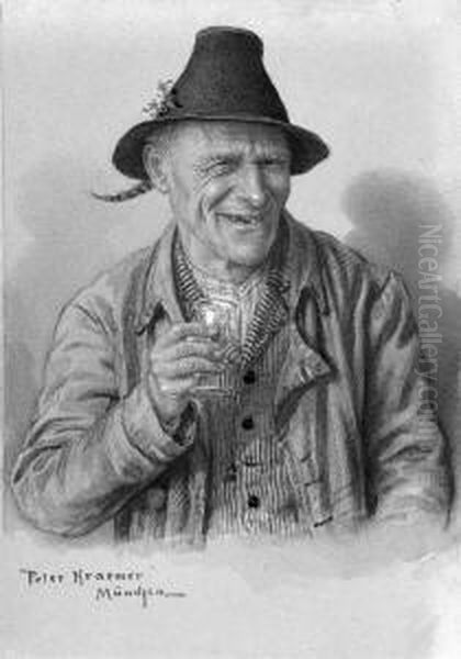 "trinkender Bauer". Aquarell, Weis Gehoht. Sign. Und Bez. Munchen. 13 X 10 Cm. Rahmen - view 1