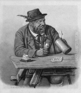 P. Iii. "biertrinker Mit Pfeife". Aquarell. Sign. Gebraunt. Ba: 18 X 17 Cm. Rahmen