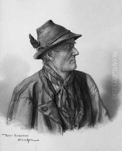 "bauer Mit Hut". Aquarell, Weis Gehoht. Sign. Und Bez. Munchen. 23 X 18 Cm. Rahmen by Peter I Kramer