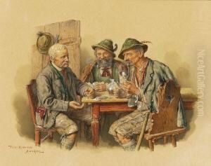 Drei Bauern Beim Kartenspiel. by Peter I Kramer