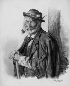 "bauer Mit Pfeife; Dirndl Beim
Brief Schreiben". Zwei Aquarelle Uber Bleistift, Weis Gehoht. Sign. Und
Bez. Munchen. 23,5 X 19 Cm Und 21 X 18 Cm by Peter I Kramer