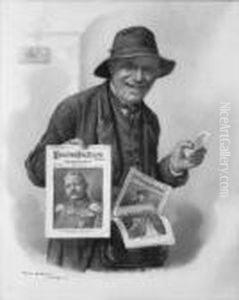 "zeitungsverkaufer". Aquarell. Sign. Und Bez. Munchen. 21 X 17 Cm. Rahmen