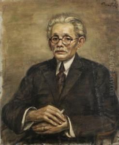 Portrait D'homme Aux Lunettes Rondes Et A La Cigarette by Roman Kramsztyk