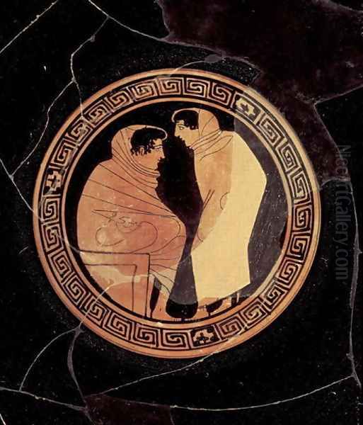Attic red-figure kylix depicting a conversation between to male figures, c.450 BC - view 1