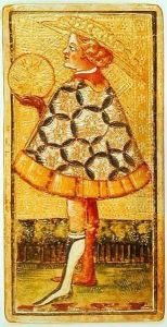 The Page of Coins, from a pack of tarot cards