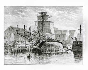 Whaling ships in New Bedford Massachusetts, 1882 by Frederick Swartwout Cozzens