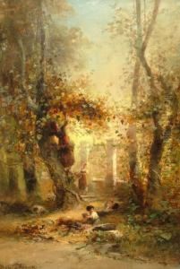 Figures In An Overgrown Ruin by Franz Emil Krause