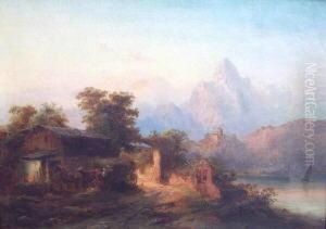 Flusslandschaft Mit Bergmassiv, Mit Reicher Tier-, Figuren- Und Schiffsstaffage
