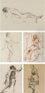 A Group Of Five Drawings Of Nudes by Aleksey Ilyich Kravchenko