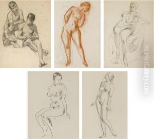 A Group Of Five Drawings Of Nudes by Aleksey Ilyich Kravchenko