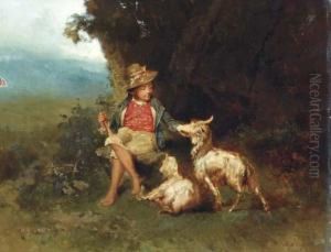 A Herder With A Goat And Kid In A Landscape A Herder With A Goat And Kid In A Landscape