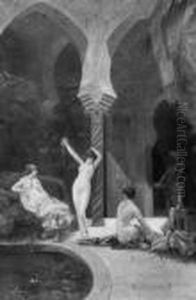 "im Harem". Sign., Bez. Palermo Und Dat. 08. Ol Auf Lwd. Rest. 143 X 94 Cm. Rahmen by Erminio Kremp
