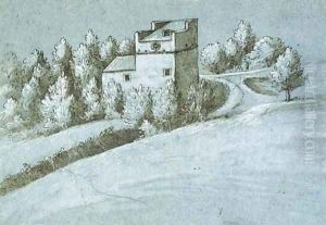 A farmhouse on a wooded hill