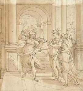 Psyche telling her sisters of her lover by Giovanni B. (Il Genvovese) Castello