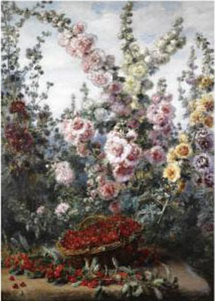 Roses, Hollyhocks And Cherries - view 1