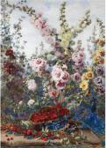 Cherries And Hollyhocks by Alexis Kreyder
