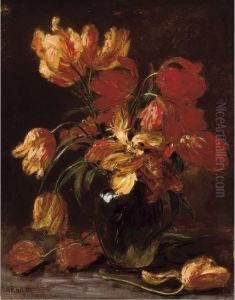 Parrot Tulips In A Glass Vase