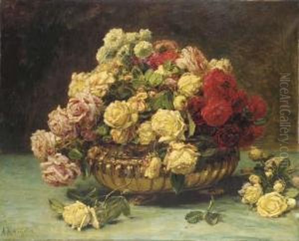 A Bouquet Of Roses In A Silver Monteith - view 1