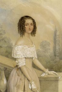 Portrait Of A Young Woman With White Gloves And Fan