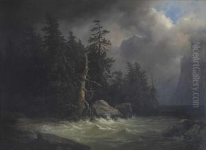 Gewitterstimmung Am Ufer Eines Gebirgssees. by Josef Nikolaus Kriehuber