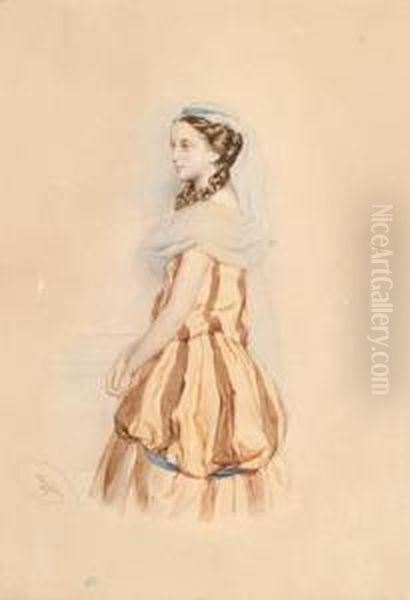 Bildnis Einer Stehenden Dame In Gestreiftem Kleid - view 1