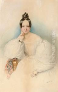 Ritratto Di Giovane Dama Con Alta Acconciaturainteressante E Foulard A Colori by Josef Nikolaus Kriehuber