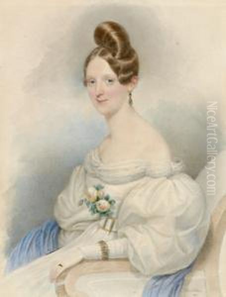 Bildnis Einer Jungen Frau In Weisem Kleid Und Blauem Tuch - view 1