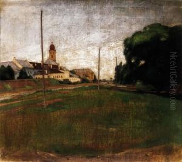The Banks Of The Zazar In Nagybanya, With The Reformed Church In The Background - view 1