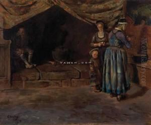 Kjokkeninterior Med Mennesker by Christian Krohg
