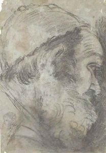 Head of a bearded man in a cap, in profile to the right by Giacomo Cavedone