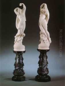 A Pair Of Allegorical Female Figures With Putti by Professor Chiurazzi