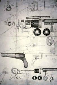 Original plans for a ten-chamber revolver which later became the six-chamber patented in 1836, c.1830 by Samuel Colt