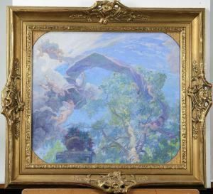 "tradgard Med Svavande Amoriner", Signerad Och Daterad Julius Kronberg 1898