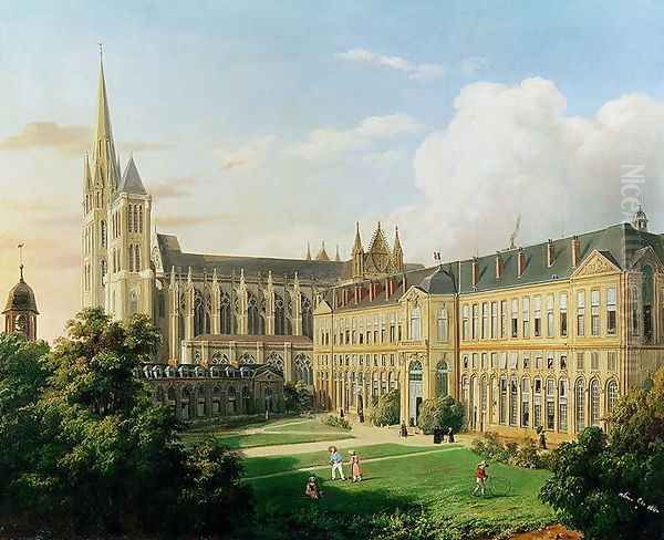 The Abbey Church of Saint-Denis and the School of the Legion of Honour in 1840 - view 1
