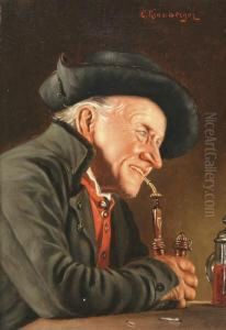 Portrait Of A Tyrolean Peasant Wearing A Bluehat by Carl Kronberger