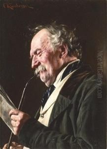 A Portrait Of An Old Man Smoking
A Pipe; Also A Companion Painting Of An Old Woman (a Pair) by Carl Kronberger
