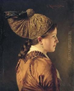A Portrait Of A Girl Wearing A Goldhaube by Carl Kronberger
