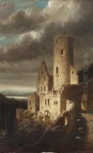 Burgruine Bei Aufziehendem
Gewitter. by Carl Kronberger